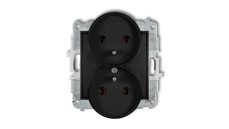 ICON Mechanizm gniazda podwójnego do ramki z uziemieniem 2x(2P+Z) (bez przesłon torów prądowych) czarny mat 12IGPR-2z