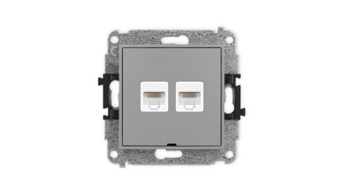 ICON Mechanizm gniazda komputerowego podwójnego 2xRJ45, kat. 5e, 8-stykowy, bez pola opisowego szary mat 27IGKBO-2