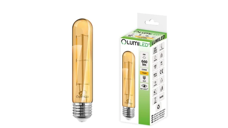 Żarówka LED E27 T30 6W = 50W 660lm 2200K Ciepła 360 Filament LUMILED