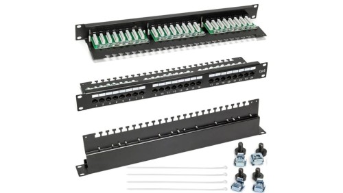 Patch panel RACK 19 kat.6 24p UTP z półką 1U czarny