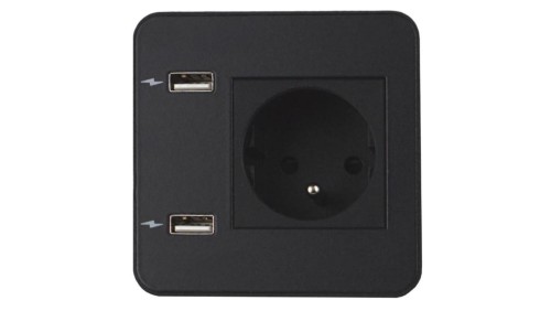 SOURCE gniazdo B/B 1xUTE ład. USB A/A 12W przewód 2m z wtyczką czarny 8156