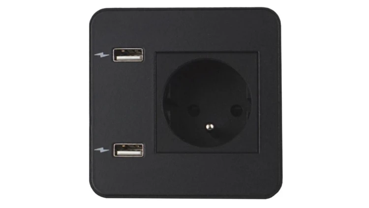 SOURCE gniazdo B/B 1xUTE ład. USB A/A 12W przewód 2m z wtyczką czarny 8156