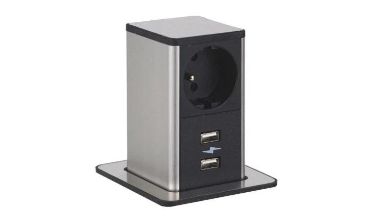 POP UP gniazdo B/I 1xUTE ład.USB A/A 12W przew. 2m z wtyczką czarny 8041