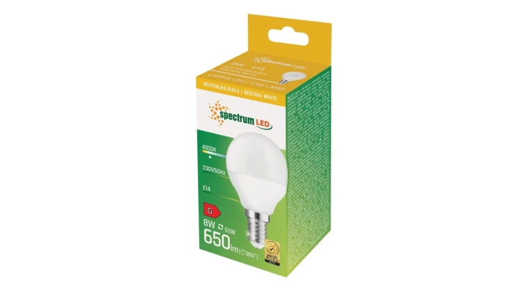 Żarówka LED E14 230V 8W 730lm kulka neutralna