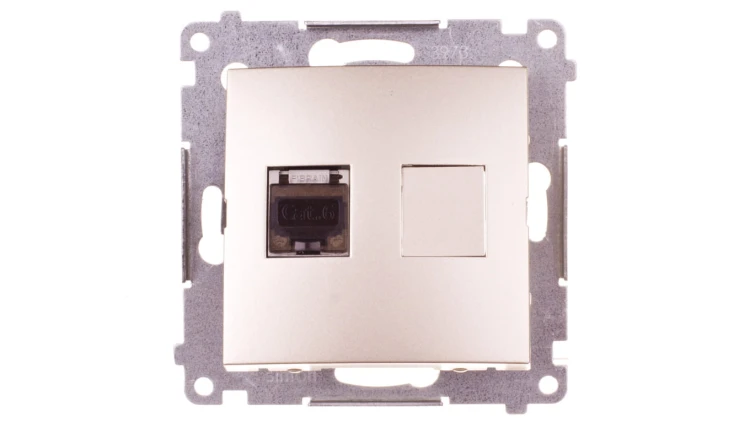 Simon 54 Gniazdo komputerowe pojedyncze RJ45 kat.6 ekranowane z przesłoną złoty mat D61E.01/44
