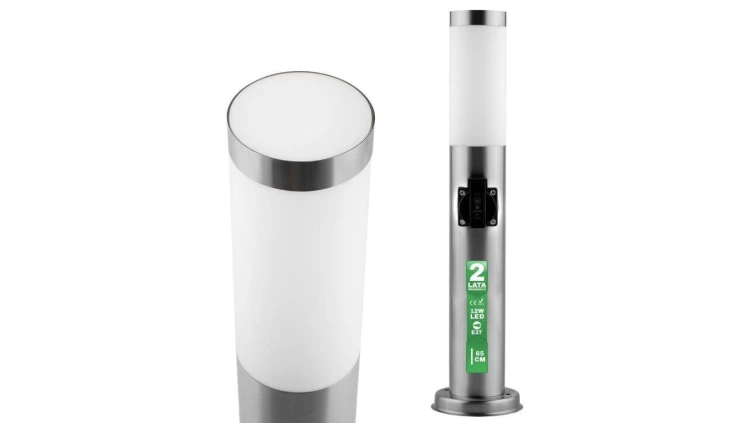 Lampa Ogrodowa Zewnętrzna E27 INOX SŁUPEK 65cm z Gniazdem 230V Lilium Lumiled