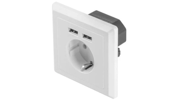 Gniazdo p/t pojedyncze SCHUKO białe 2P+Z + 2x USB