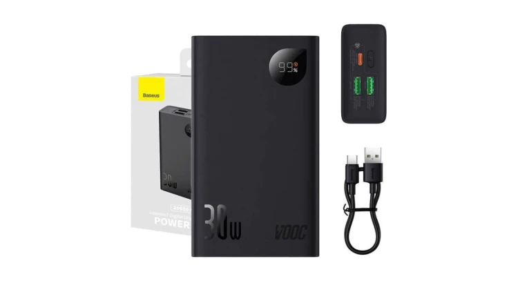 Powerbank Baseus Adaman 2, 20000mAh, 30W, 3xUSB, USB-C (czarny)