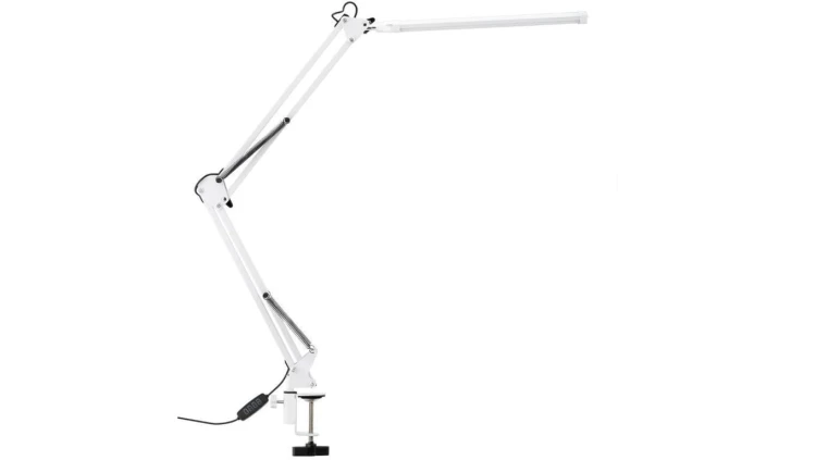 Lampka Biurkowa Kreślarska Stołowa LED 12W CCT USB Ściemnialna COSMI Biała z uchwytem Lumiled