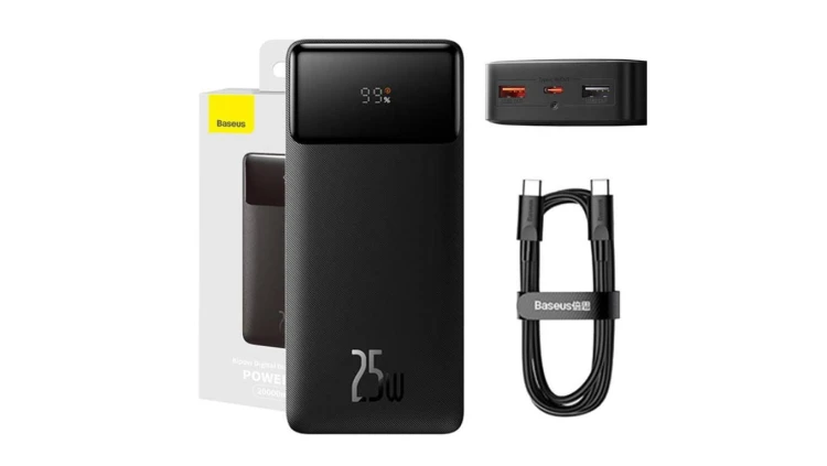 Powerbank Baseus Bipow, 20000mAh, 2x USB, USB-C, 25W (czarny)