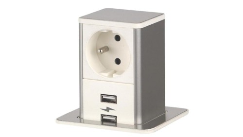 POP UP gniazdo W/I 1xUTE ład. USB A/A 12W przewód 2m z wtyczką czarny 8047