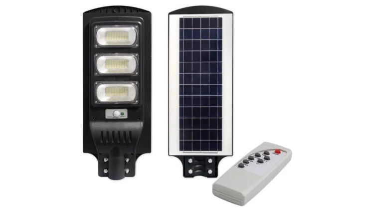 Lampa LED solarna uliczna czarna 150W 6000K zimna IP65 czujnik ruchu i zmierzchu + pilot