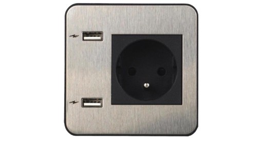 SOURCE gniazdo B/I 1xUTE ład. USB A/A 12W przewód 2m z wtyczką czarny 8158