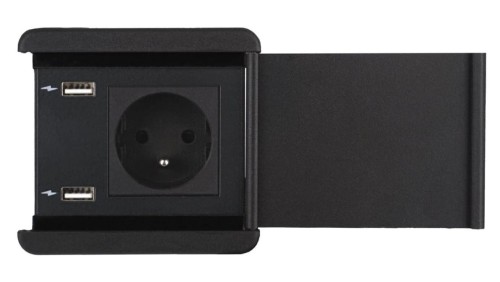 SOURCE COVER gniazdo B/B/B 1xUTE ład. USB A/A 12W przewód 2m z wtyczką czarny 8164