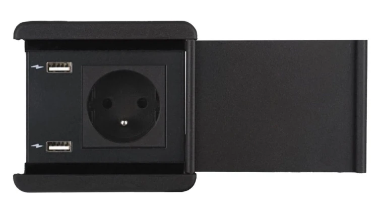 SOURCE COVER gniazdo B/B/B 1xUTE ład. USB A/A 12W przewód 2m z wtyczką czarny 8164