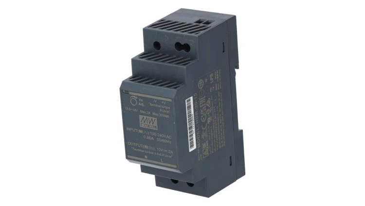 Zasilacz na szynę DIN 15V 2A 30W uniwersalny SLIM (2-modułowy) HDR Mean Well