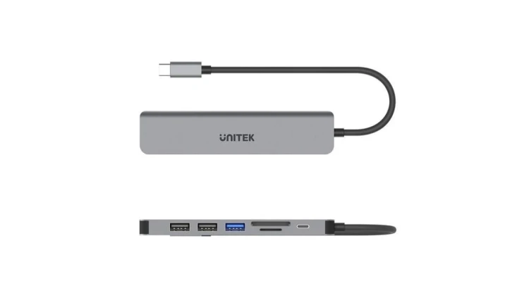 UNITEK Hub USB-C aluminium 7w1 czarny 0,15m