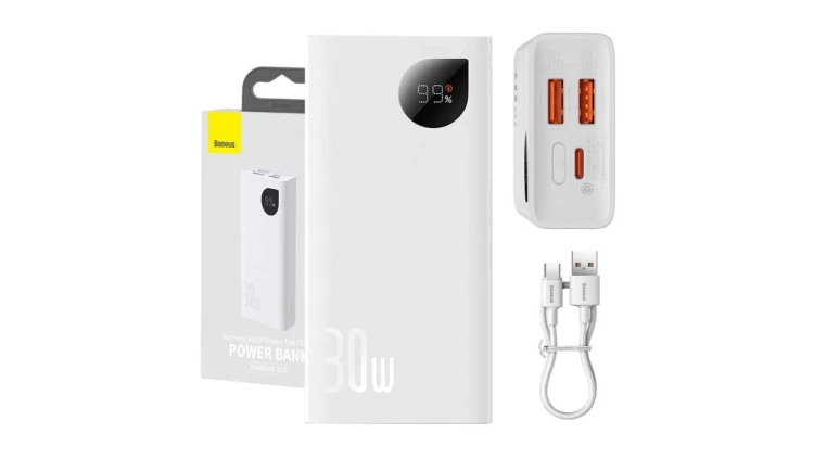 Powerbank Baseus Adaman2 10000mAh, 2xUSB, USB-C, 30W (biały)