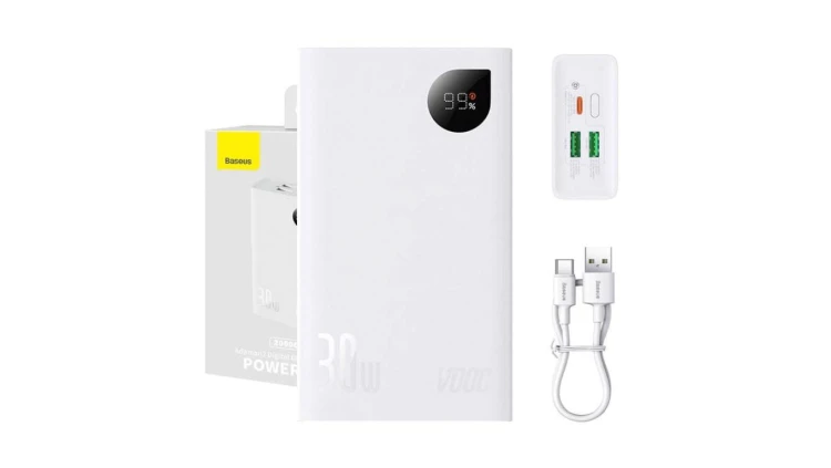 Powerbank Baseus Adaman 2, 20000mAh, 30W, 3xUSB, USB-C (biały)