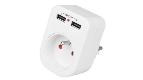 Rozgałęźnik sieciowy na 1 gniazdo 2P+Z 230V 16A + 2x USB A (5V / 2,1A)