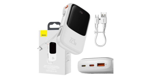 Powerbank Baseus Qpow Pro z kablem USB-C, USB-C, USB, 10000mAh, 22.5W (biały)