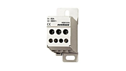Blok dystrybucyjny 1-bieg.80A wej.3x16mm²,wyj. 4x6mm²