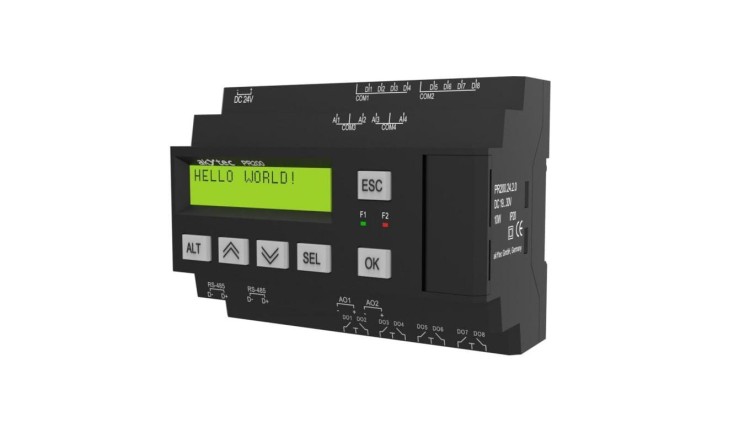 Uniwersalny, programowany sterownik PLC z wyświetlaczem LCD, 8DI, 8DO, 4AI, 2AO, 24 VDC - PR200.24.2.0 55909
