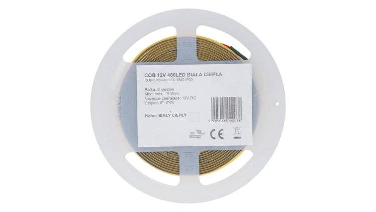 Taśma 320x LED COB 2835 W/mb biała zimna IP20 12V op=5m