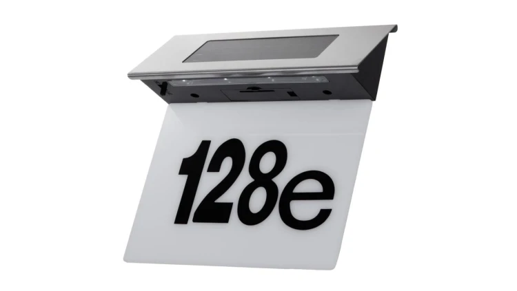 Solarna lampa LED z numerem domu Maclean, IP44, 1W, 100lm, 6000K, akumulator 600 mAh, 2,5V DC 70mA, MCE423