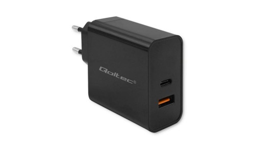 Qoltec Ładowarka Super Quick PD 1xUSB-C 1xUSB 65W 5-20V 1.5-3.25A Czarna