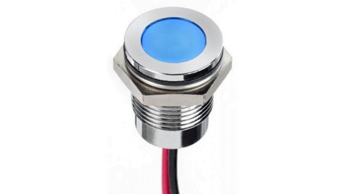 Lampka kontrolna do montażu panelowego 24V dc, niebieska 14mm LED Chrom Wyprowadzenia RS PRO