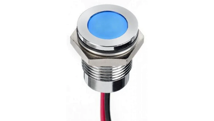 Lampka kontrolna do montażu panelowego 24V dc, niebieska 14mm LED Chrom Wyprowadzenia RS PRO