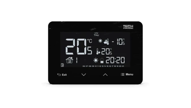 TECH ST-293 V2 - Regulator pokojowy bezprzewodowy dwustanowy kolor czarny szklany