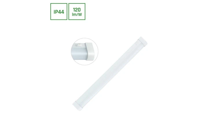 AQUATICA 15W CW 230V 150st IP44 596x46x63 BIAŁY okrągła końcówka, włącznik