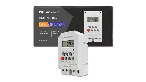 Qoltec Elektroniczny programator czasowy PC0629 na szynę DIN LCD