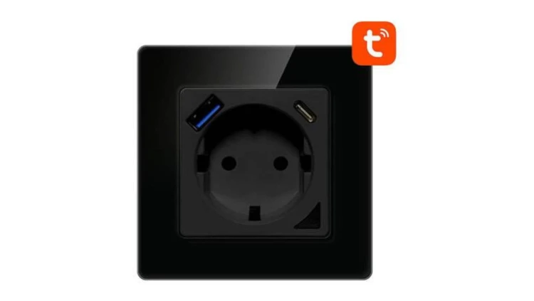 Inteligentne gniazdo ścienne WiFi Avatto N-WOT10-USB-B USB i USB-C TUYA (czarne)