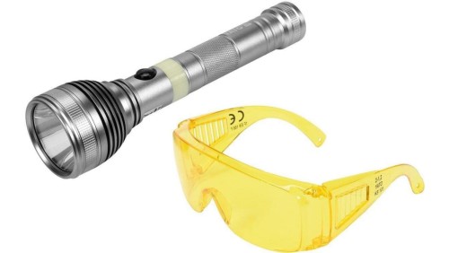 ZESTAW LATARKA UV AKUMULATOROWA 3W + OKULARY