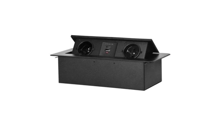 Gniazdo wpuszczane w blat 2x 230V 2P+Z + ładowarka USB 5V/3.6A + UCB C 18W czarne
