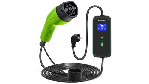 Qoltec Mobilna ładowarka do samochodu elektrycznego EV z regulacją 2w1 Typ2 3.5kW 230V LCD Przenośna Wallbox 5m
