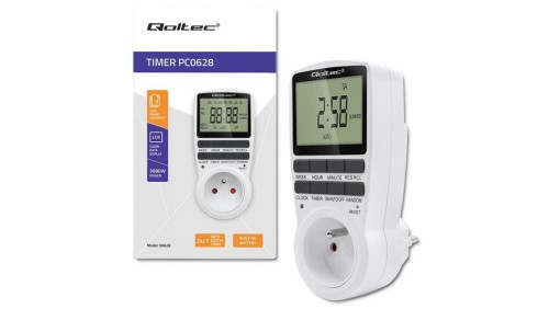 Qoltec Elektroniczny programator czasowy PC0628 3680W 16A LCD