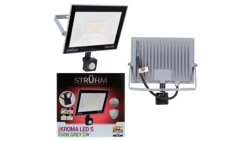 Naświetlacz lampa zewnętrzna LED KROMA 50W 6200K szara + czujnik PIR 03707 STRUHM