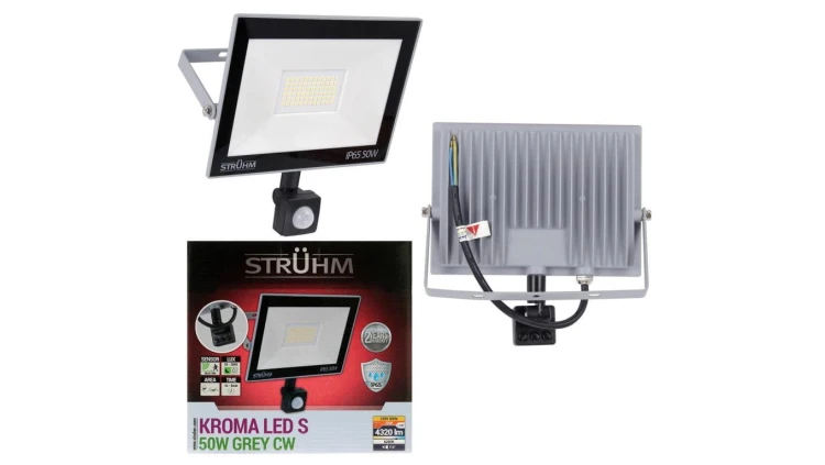 Naświetlacz lampa zewnętrzna LED KROMA 50W 6200K szara + czujnik PIR 03707 STRUHM