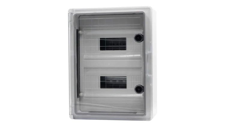 Szafa z tworzywa MP 250x350x150 mm IP65 drzwi przeźroczyste 2 rzędy 18 modułów