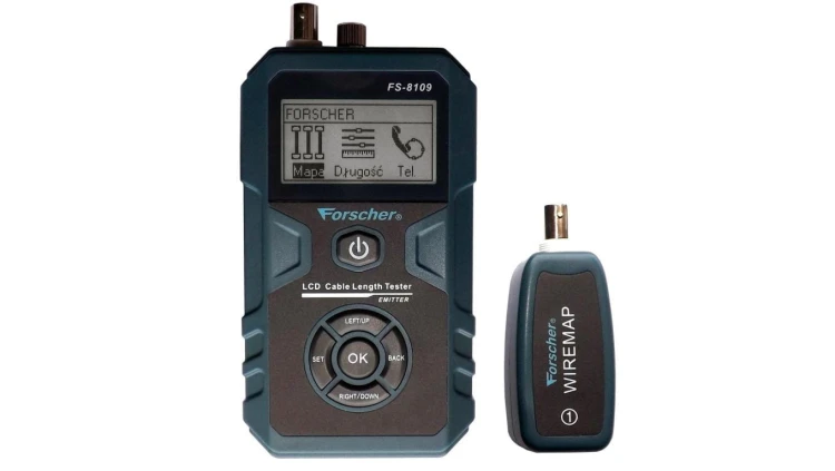 Tester kabli sieciowych RJ45 + BNC PREMIUM z pomiarem PoE i długości przewodu FORSCHER FS8109