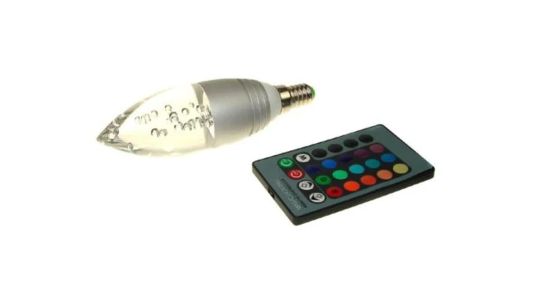 Żarówka LED Offa E14 3W RGB z pilotem srebrna-