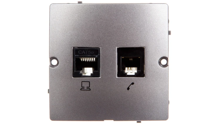 Simon Basic Gniazdo teleinformatyczne RJ45 kat.5e + RJ11 stal inox BMF5T.02/21