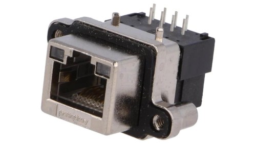 MRJ-5380-01 Gniazdo RJ45 na panel THT kątowe 90 UL94V-0 IP67 UNC 4-40