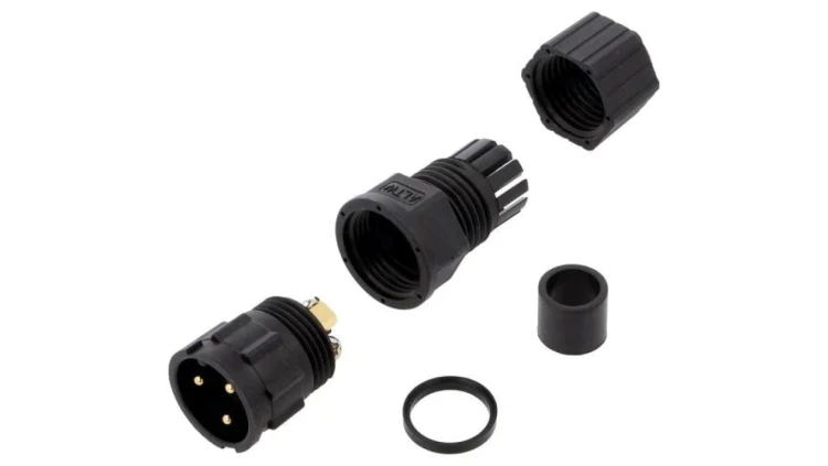 DC-03BMMB-LL7001 Złącze okrągłe wtyk rozmiar D męski 3PIN złocony 20A IP67