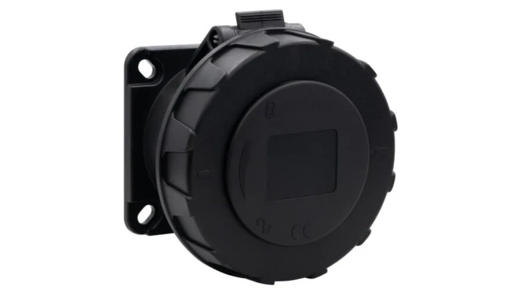 Gniazdo przemysłowe tablicowe proste 32A 3p 200V-250V /FE/ IP67 czarne