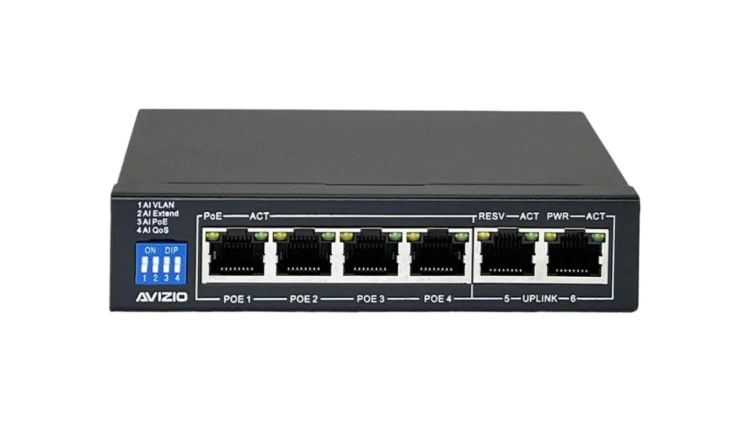 Niezarządzalny przełącznik (switch) 6xRJ45 - 4 porty RJ45 PoE+ 1Gb/s + 2 porty RJ45 Uplink 1Gb/s AVIZIO